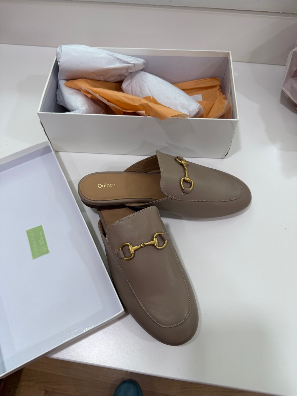 Quince Taupe Italian Leather Horsebit Loafer Mule 9.5